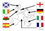 English Worksheet: Simple NW Europe map with flags and names