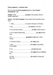 English Worksheet: FUTURE PROGRESSIVE OR PRESENT CONTINUOS