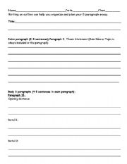 English worksheet: Five Paragraph Essay Outline