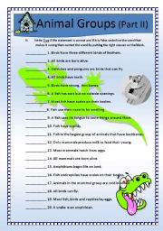 English Worksheet: Science: Animals Classification (Q&A) Part II