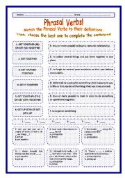 English Worksheet: > Phrasal Verbs Practice 53! > --*-- Definitions + Exercise --*-- BW Included --*-- Fully Editable With Key!