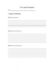 English worksheet: 5 WS and How After Reading Worksheet