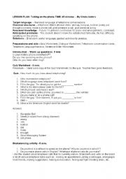 English Worksheet: Talking on the phone - Lesson plan