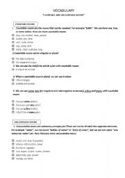 English Worksheet: COUNTABLE AND UNCOUNTABLE NOUNS