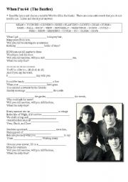 English Worksheet: when im 64 by THE BEATLES!