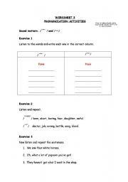 English worksheet: Pronunciation activities. Worksheet 3.