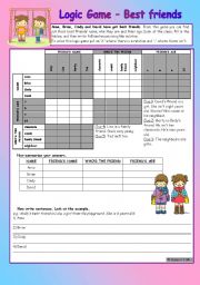 English Worksheet: Logic game (33rd) - Best friends *** elementary *** with key *** with step-by-step instructions