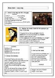 English Worksheet: Bruno Mars The Lazy Song