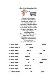 English Worksheet: Sheilas Shopping List