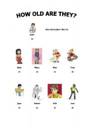 English worksheet: How old are they?