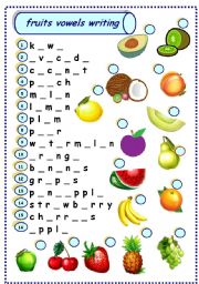 fruits vowels writing - ESL worksheet by esti1975