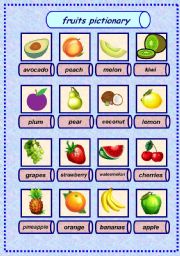 English Worksheet: fruits pictionary