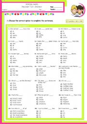 English Worksheet: Placement Test for Upper Elementary/Lower Intermediate Students (A2 Level)  -  Grammar