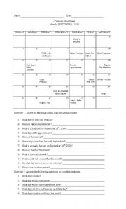 Calendar Worksheet