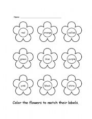 English Worksheet: Color the flowers