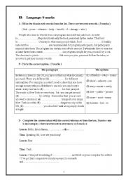 English Worksheet: Language and writing tasks for 9th  year students