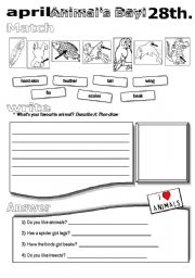 English Worksheet: Animals Day Activity