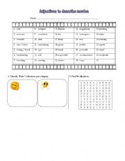 English Worksheet: Adjectives for movies