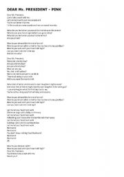 English Worksheet: Dear Mr president by Pink