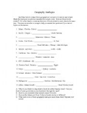 English Worksheet: Geography Analogies