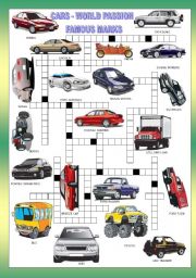 English Worksheet: CARS CROSSWORD  + KEY