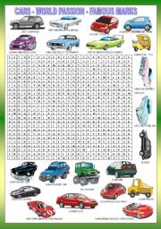 English Worksheet: CARS WORDSEARCH + KEY