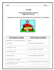 English Worksheet: Oral Interaction Activity for the 1st class of the year