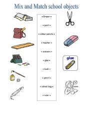 English Worksheet: Mix and match school objects