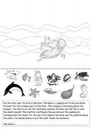 English Worksheet: Under the sea Prepositions of place