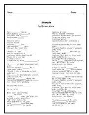 English Worksheet: Grenade by Bruno Mars