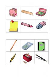 English Worksheet: School supplies bingo cards part 1