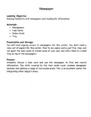 English Worksheet: Newspaper Task Cards