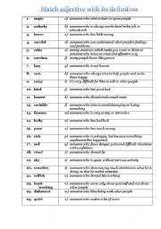 English Worksheet: match adjective with its definition