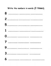 English worksheet: WRITE THE NUMBERS THREE TIMES (2 pages)
