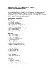 English Worksheet: ASKING AND GIVING OPINION