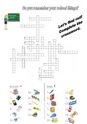 English Worksheet: School things crosswords