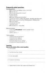English worksheet: frequently asked questions