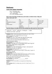 English worksheet: stationery