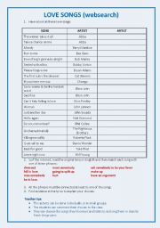 English Worksheet: LOVE SONGS PROJECT