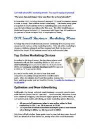 English Worksheet: 2011 Small  Business Marketing Plans