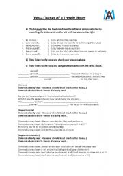 English Worksheet: Owner of a Lonely Heart