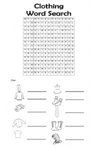 English worksheet: Clothing word search 