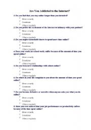 English Worksheet: Are you addicted to the internet?