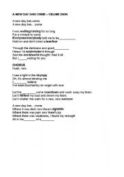 English worksheet: A new day has come - Celine Dion