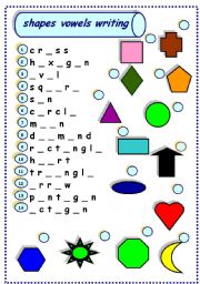 English Worksheet: shapes vowels writing