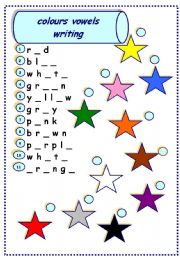 English Worksheet: colours vowels writing
