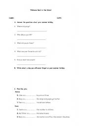 English worksheet: Welcome back to the school