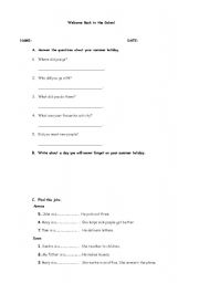 English Worksheet: Welcome back to the school