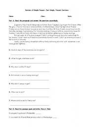 English Worksheet: Revision of Present Simple, Past Simple, Present Continous
