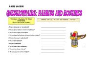 English Worksheet: QUESTIONNAIRE: HABBITS AND ROUTINES